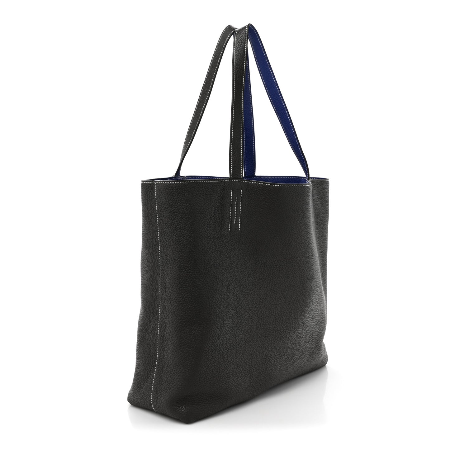 Taurillon Clemence Double Sens 36 Reversible Tote Graphite Bleu Electrique