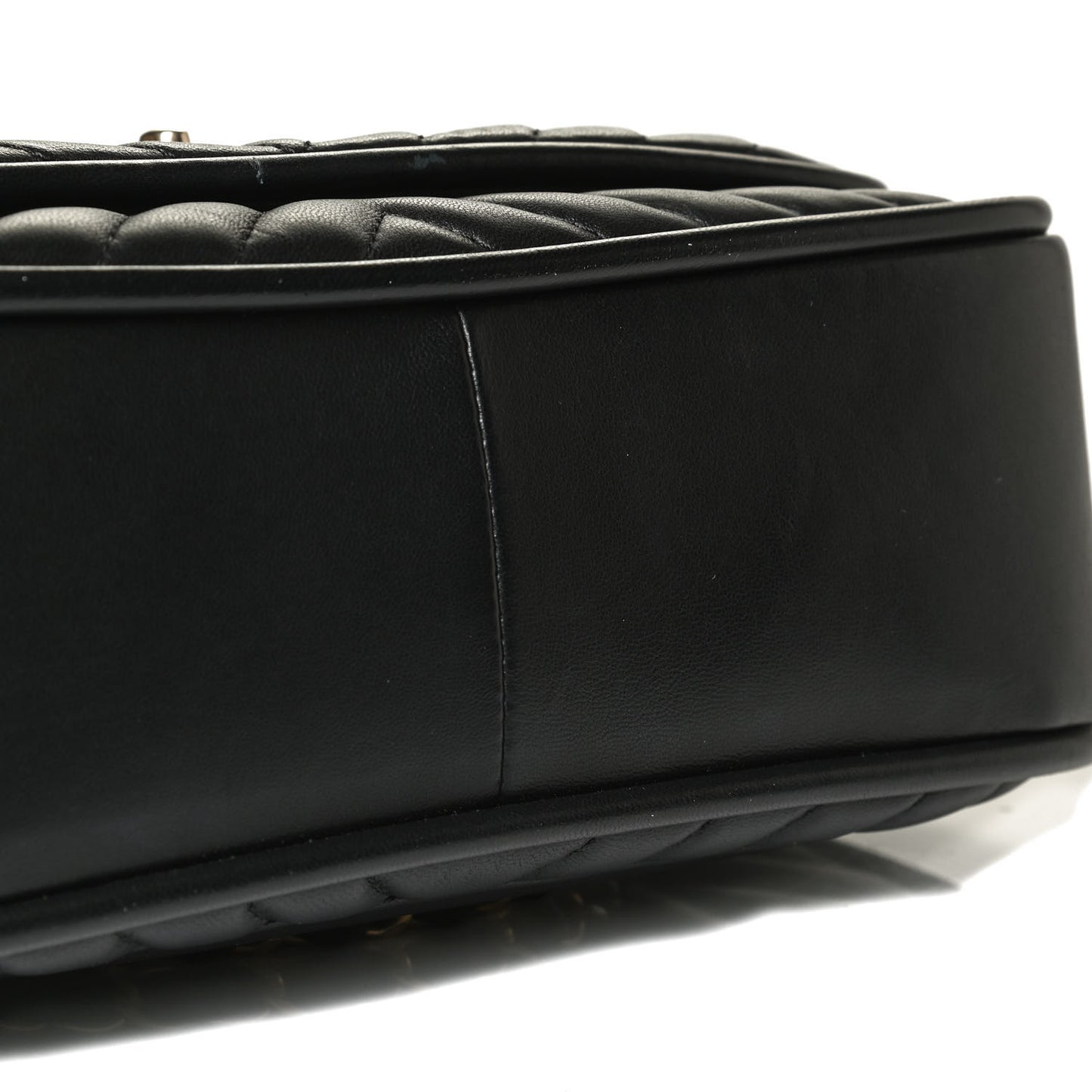 Lambskin Reverse Chevron Quilted Round Top Handle Flap Black