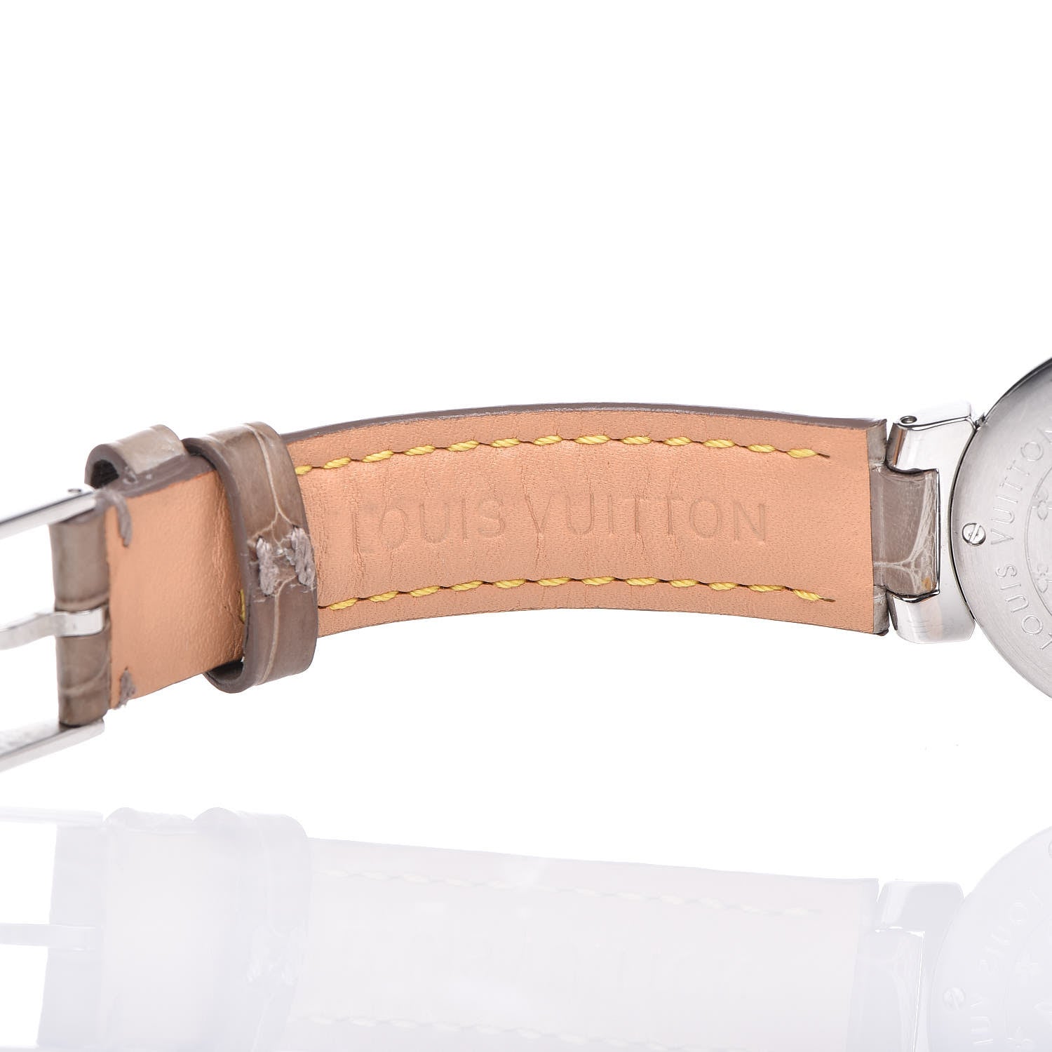 Louis Vuitton Stainless Steel Alligator Diamond 28mm Tambour Quartz Watch 7 of 9