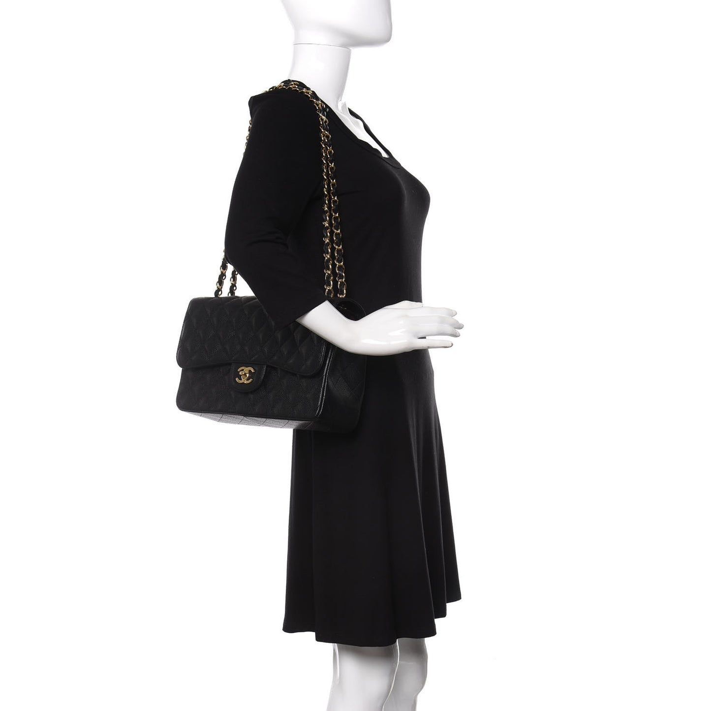 Caviar Quilted Jumbo Double Flap Black