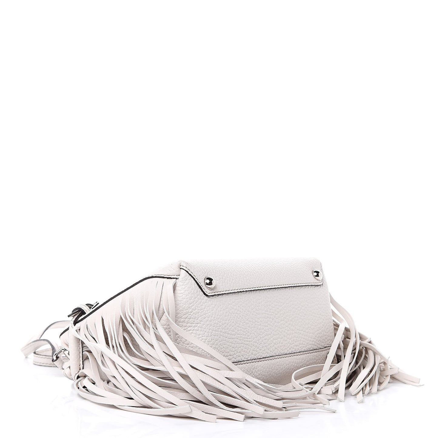 Grainy Calfskin Studded Fringe Baby Banner Tote White