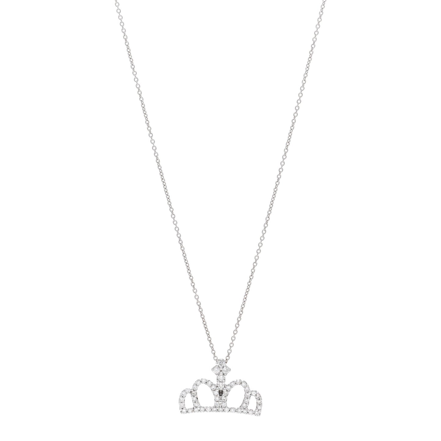 18K White Gold Diamond Tiny Treasures Crown Pendant Necklace