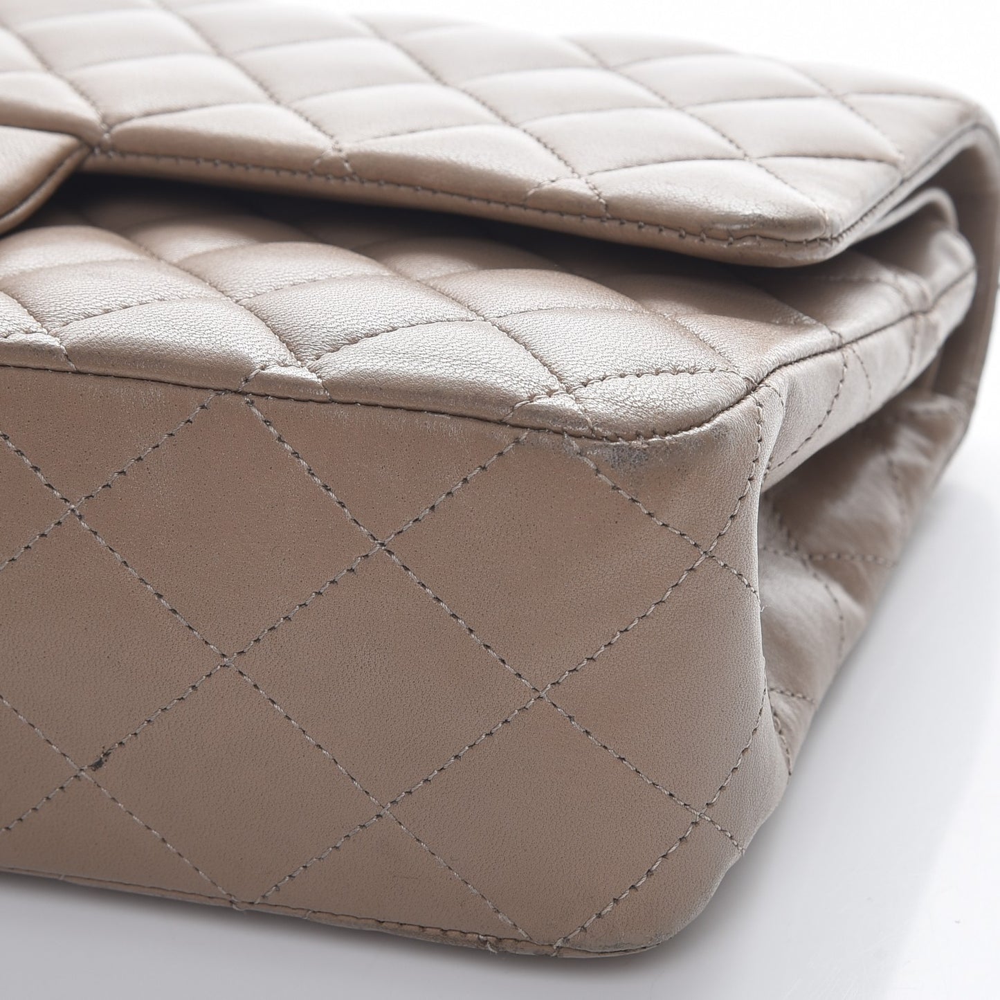 Lambskin Quilted Medium Double Flap Beige