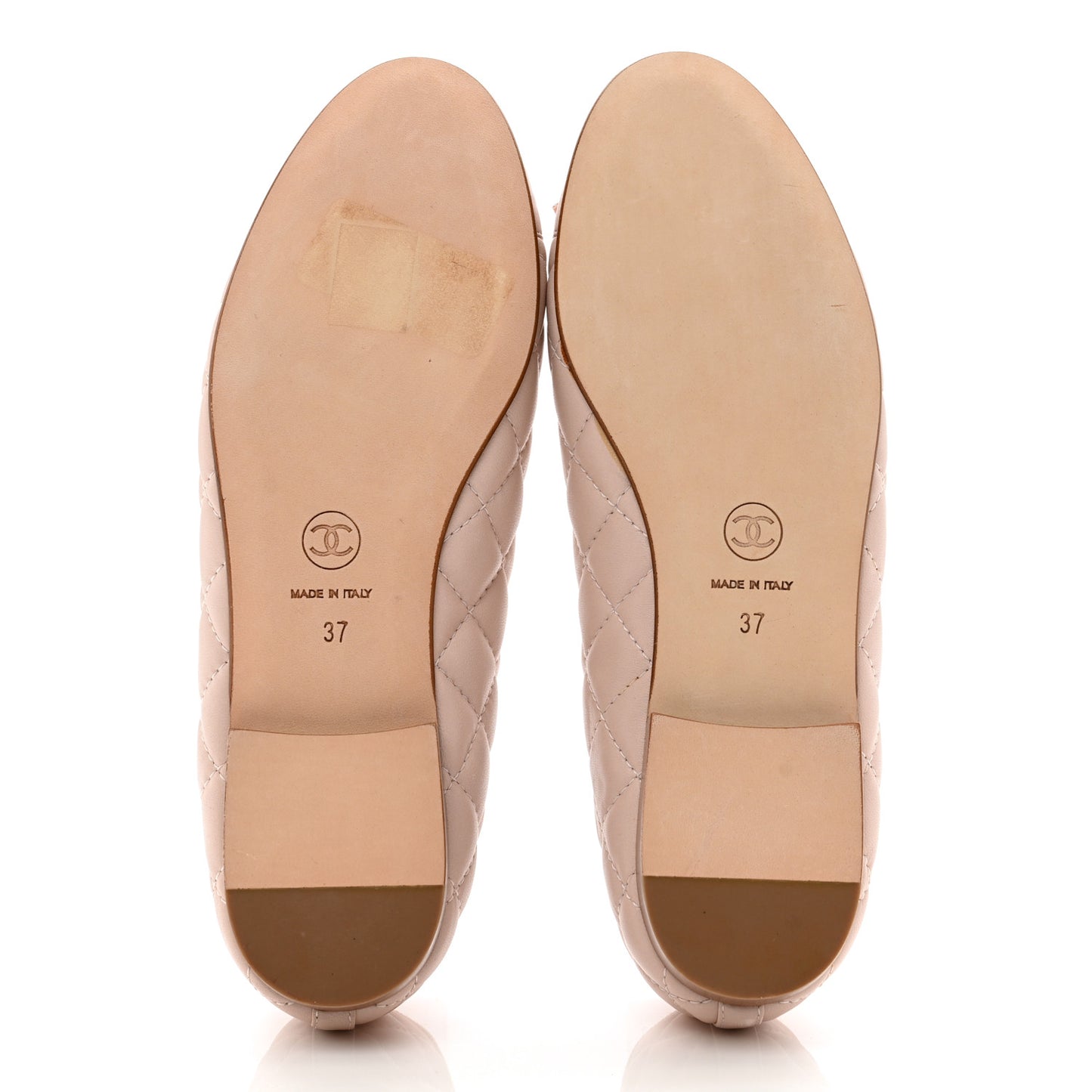 Lambskin Quilted CC Cap Toe Ballerina Flats 37 Light Pink