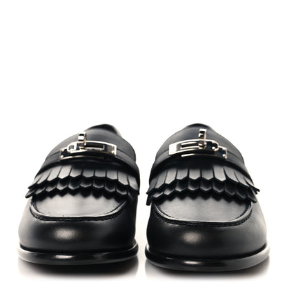 Hermes Fringed Calfskin Womens Destin Loafer 37 Black 3 of 8