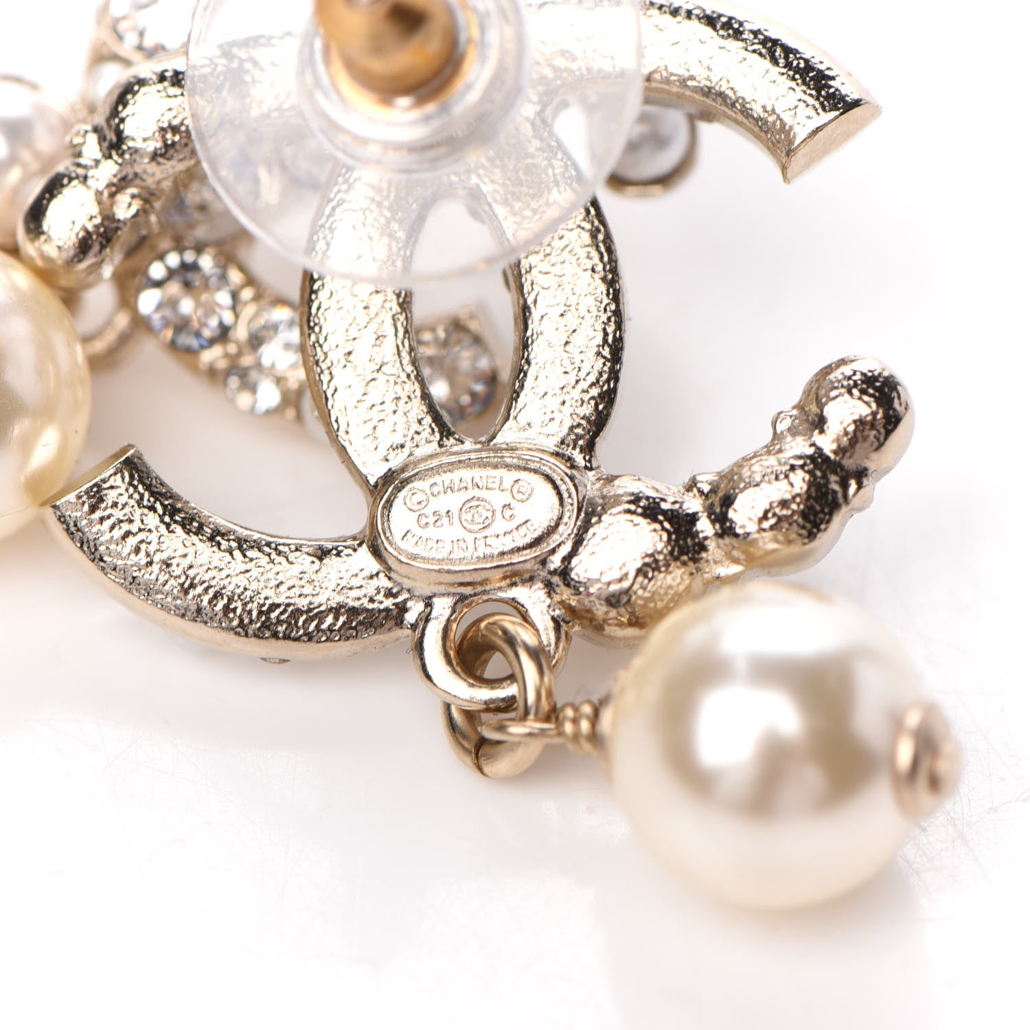 Chanel Crystal Pearl CC Drop Earrings Gold 4 of 5