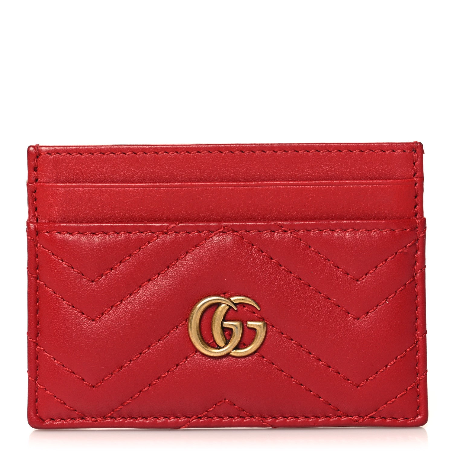 Gucci Calfskin Matelasse GG Marmont Card Holder Hibiscus Red 1 of 6