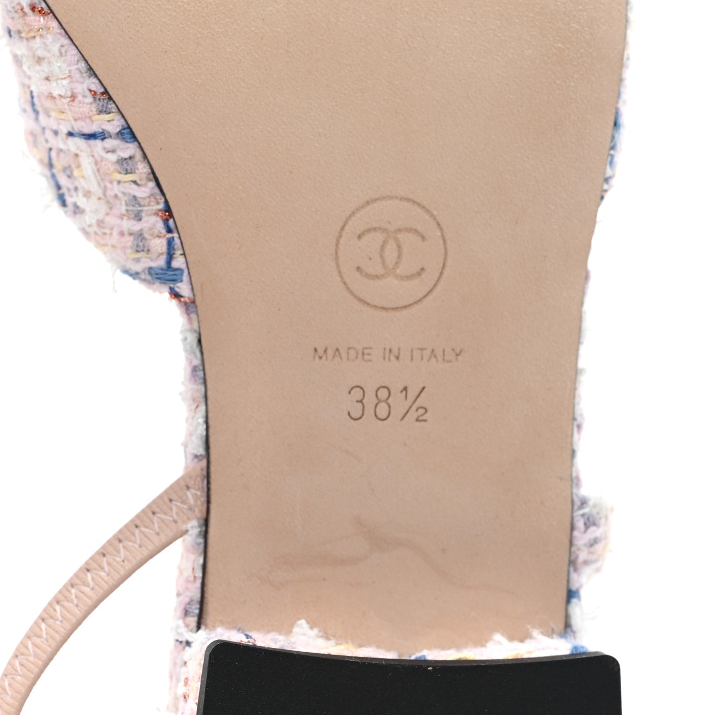 Tweed Grosgrain Cap Toe CC Slingback Flat 38.5 Pink Multicolor