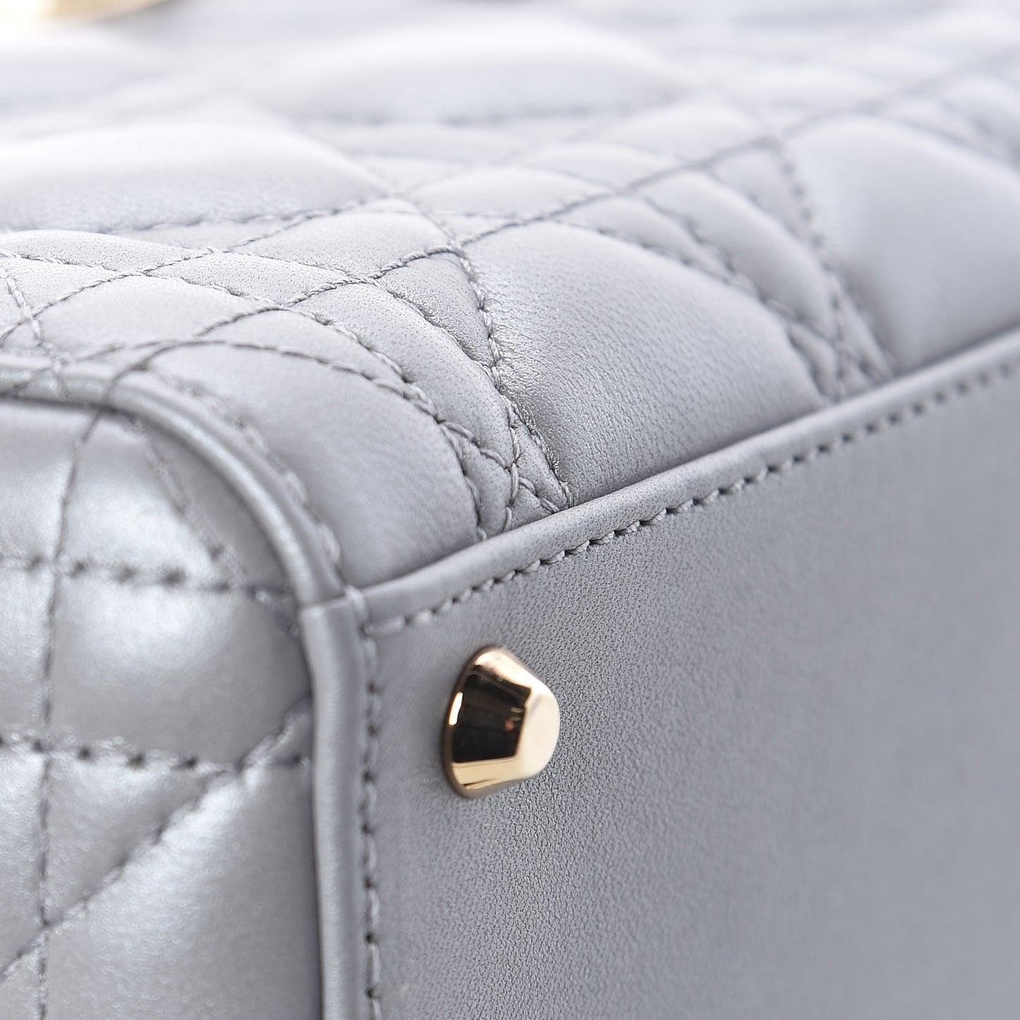 Metallic Lambskin Cannage Mini Lady Dior Grey