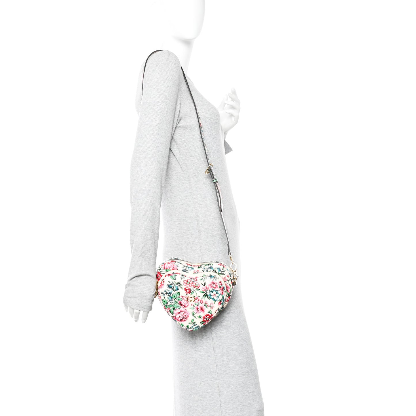 Calfskin Brit Roses Print Matelasse Diagonal Mini Interlocking G Heart Shoulder Bag Multicolor