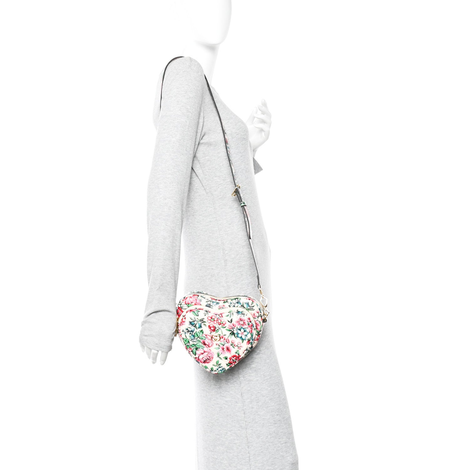 Gucci Calfskin Brit Roses Print Matelasse Diagonal Mini Interlocking G Heart Shoulder Bag Multicolor 2 of 12