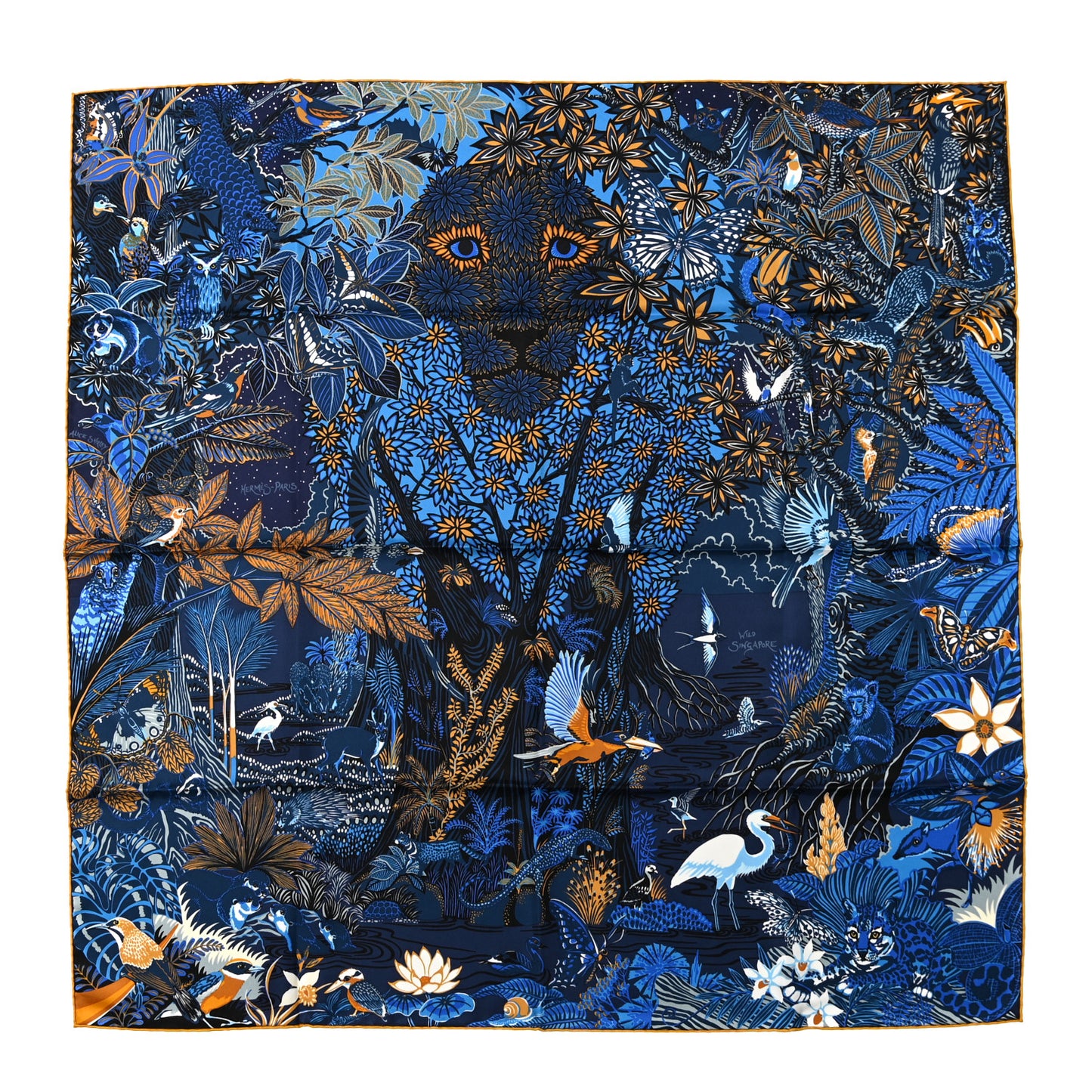 Silk Wild Singapore Scarf 90 Bleu Roy Gold Marine
