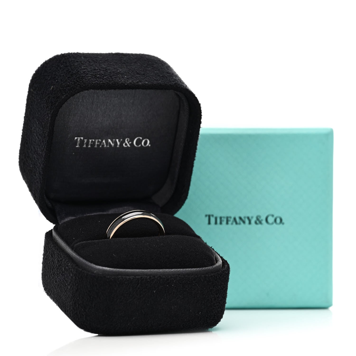 Tiffany 18K Rose Gold Titanium Classic Wedding Band Ring 49 5 Black 5 of 5