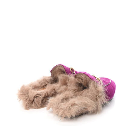 Gucci Velvet Fur Womens Princetown Slippers 35 Fucsia Violet Cyclamen Natural 4 of 8