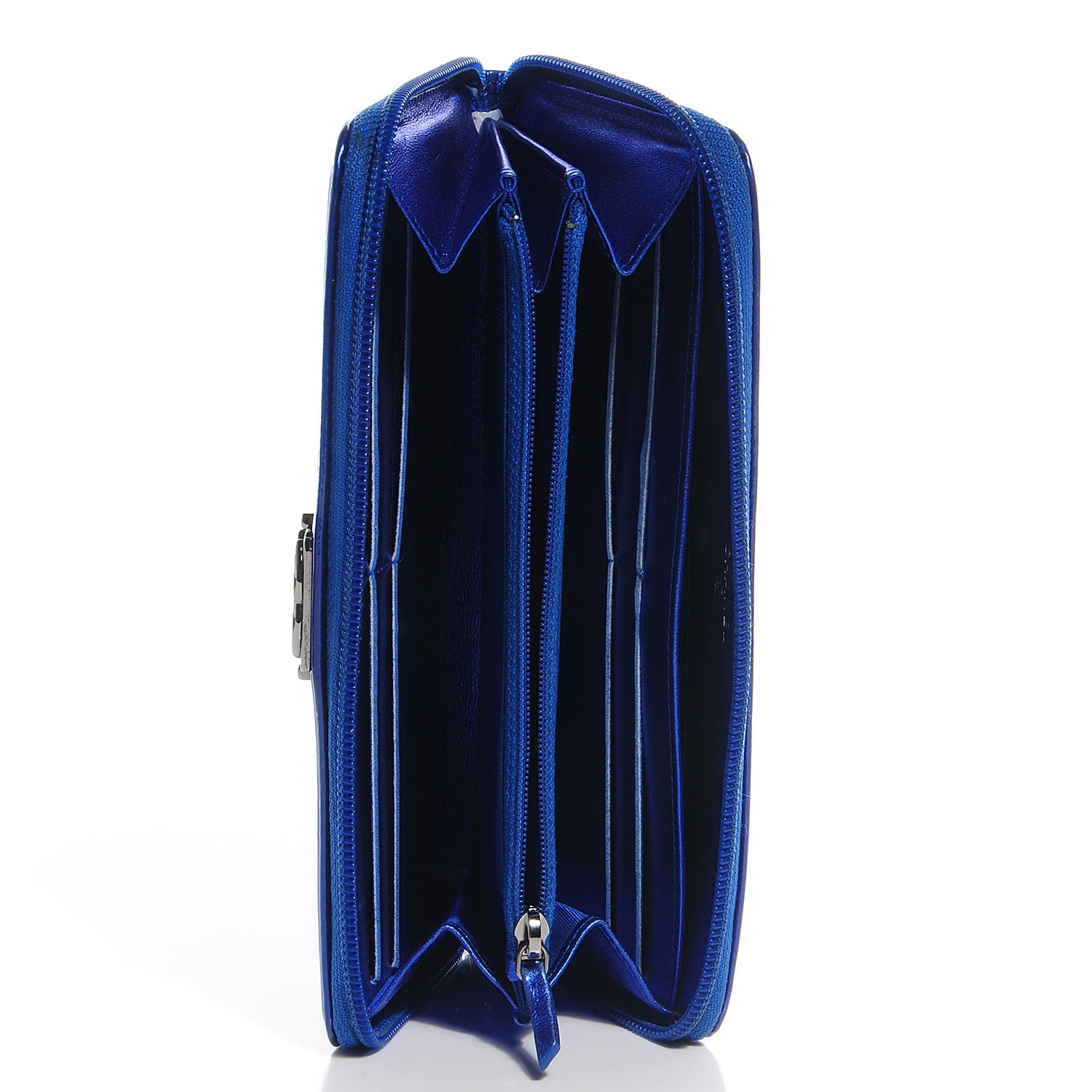 Chanel Metallic Patent Quilted Boy L-Gusset Zip Wallet Blue 9 of 9