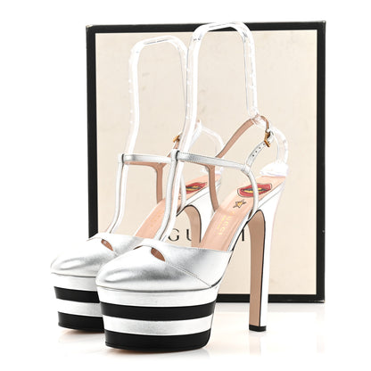 Gucci Metallic Nappa Silk Angel T-Strap Platform High Heel Pumps 40 Argento 11 of 11