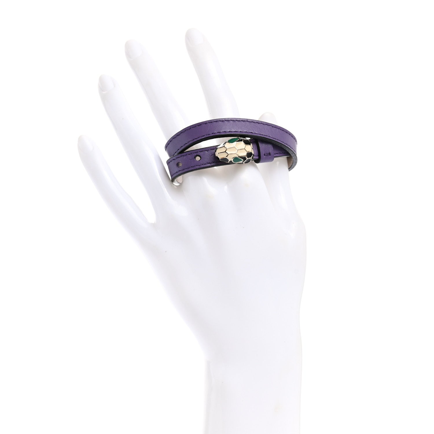 Bulgari Calfskin Serpenti Forever Double Coil Bracelet Purple 2 of 5