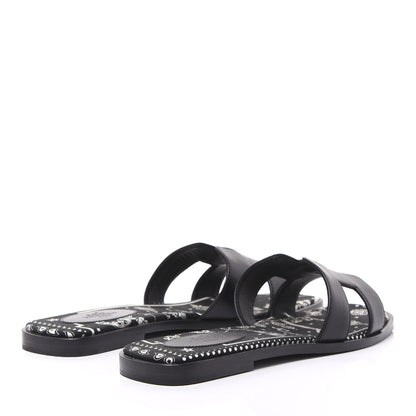 Hermes Box Calfskin Oran Sandals 38 Black 4 of 9