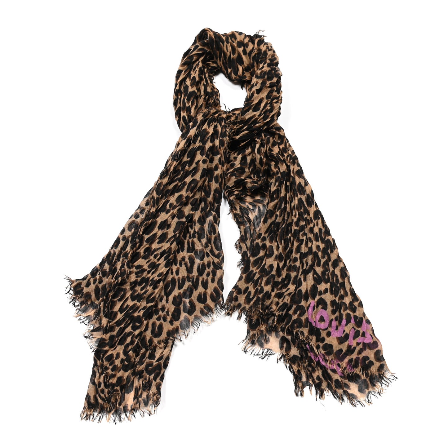Cashmere Silk Leopard Etole Stole Marron