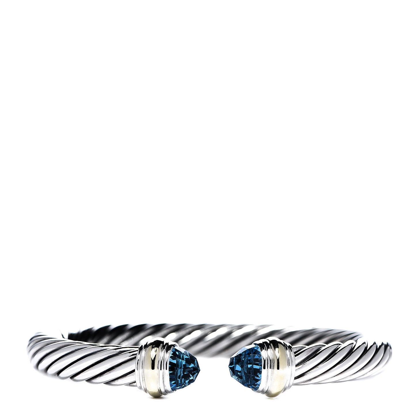Sterling Silver 14K Yellow Gold Blue Topaz 7mm Cable Classics Bracelet