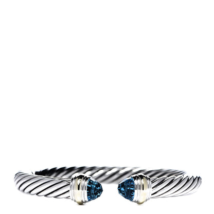 David Yurman Sterling Silver 14K Yellow Gold Blue Topaz 7mm Cable Classics Bracelet 1 of 5