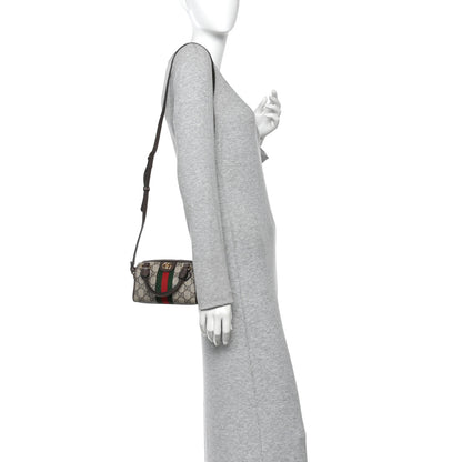 Gucci GG Supreme Monogram Textured Dollar Calfskin Web Super Mini Ophidia Top Handle Bowler Bag Beige Ebony New Acero 2 of 10