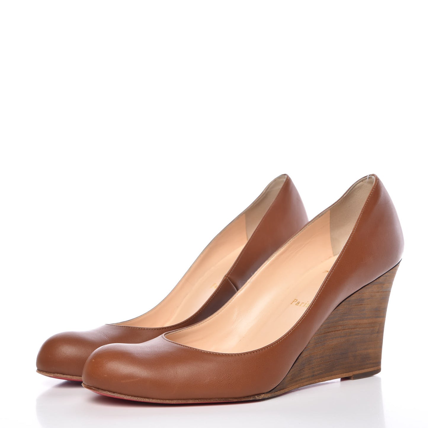 Calfskin Ron Ron Zeppa 85 Wedges 40.5 Cognac