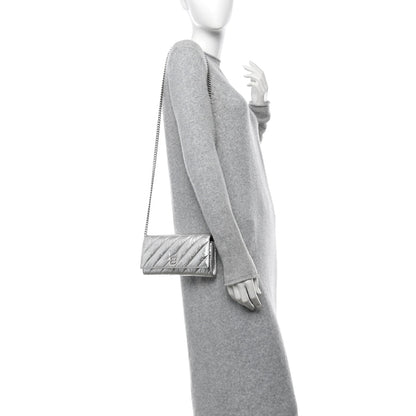 Balenciaga Metallic Calfskin Quilted Crush Wallet On Chain Silver 2 of 13