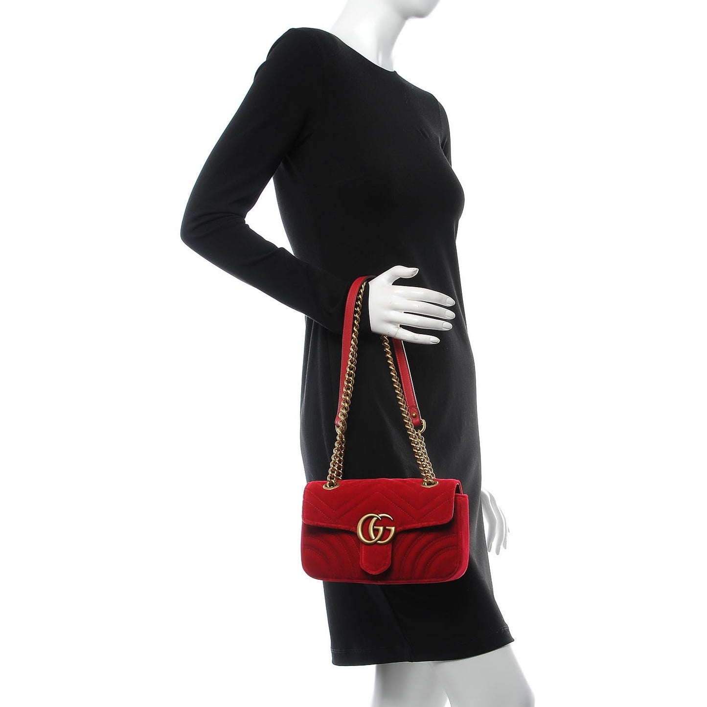 Velvet Matelasse Mini GG Marmont Shoulder Bag Hibiscus Red