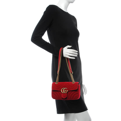 Gucci Velvet Matelasse Mini GG Marmont Shoulder Bag Hibiscus Red 3 of 10