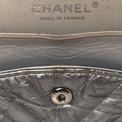 Chanel Metallic Patent Crumpled Calfskin Chevron Quilted Medium Double Flap Silver 11 of 13