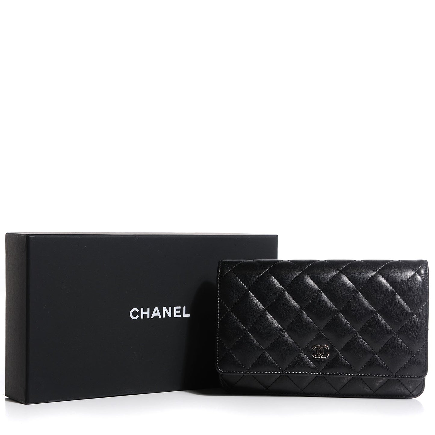 Lambskin Quilted Wallet On Chain WOC Black