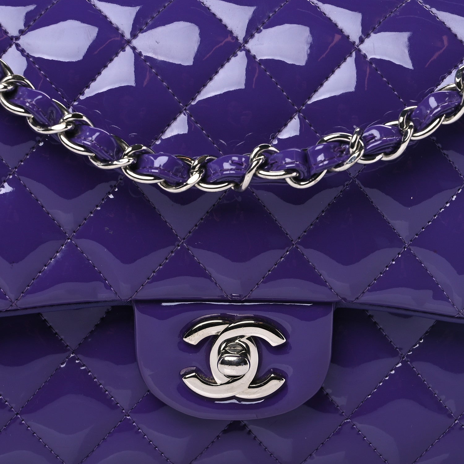 Chanel Patent Calfskin Quilted Medium Double Flap Purple 7 of 9