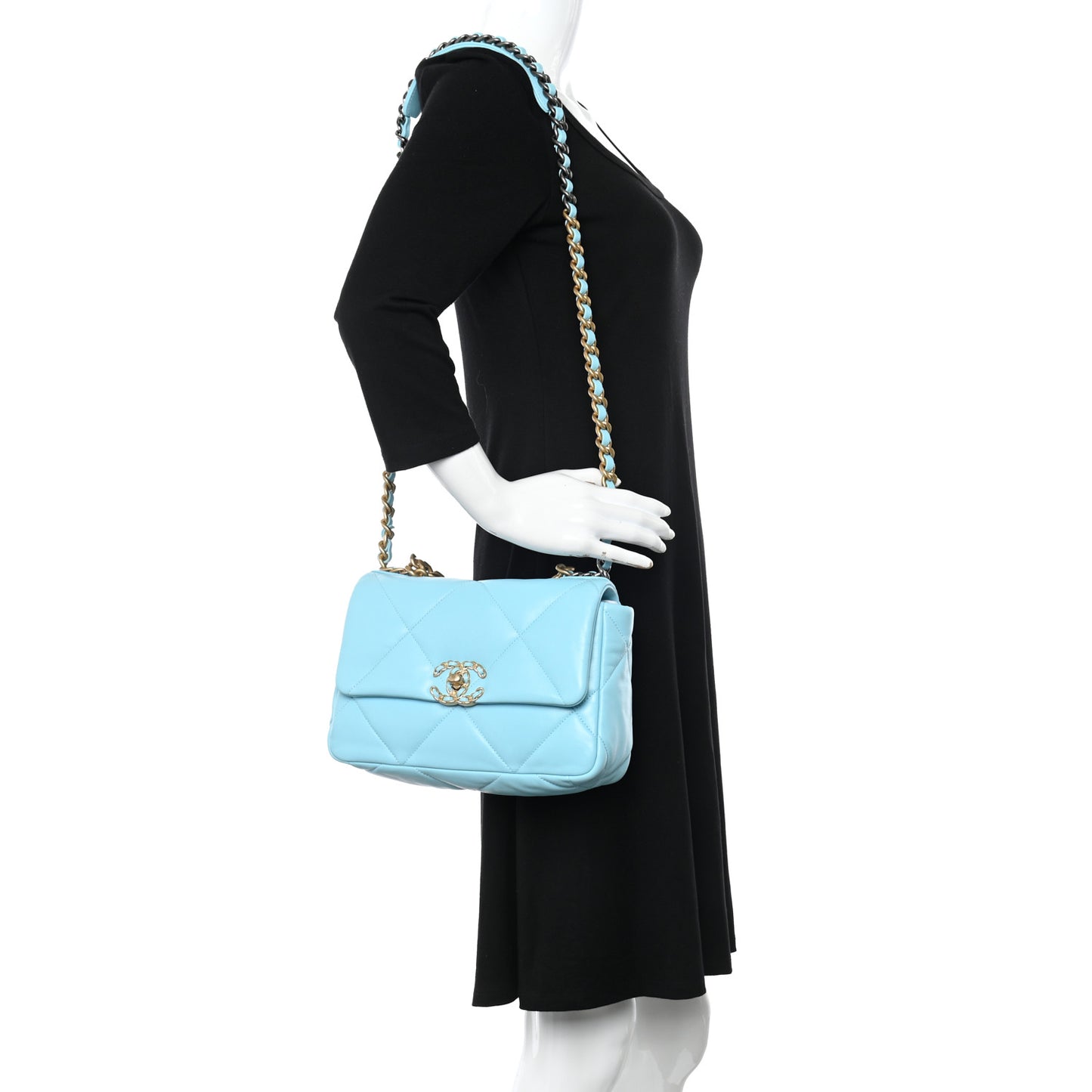 Lambskin Quilted Medium Chanel 19 Flap Light Blue