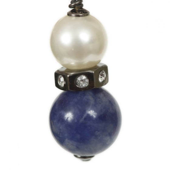 Chanel Faux Pearl Stone Clip On Earrings Blue 3 of 6
