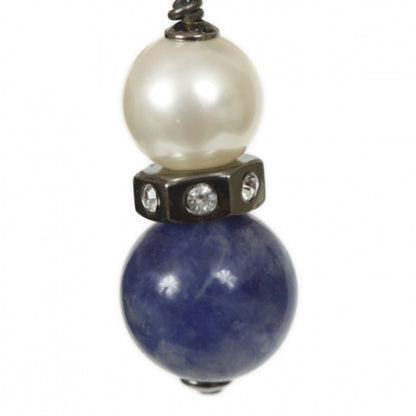 Chanel Faux Pearl Stone Clip On Earrings Blue 3 of 6