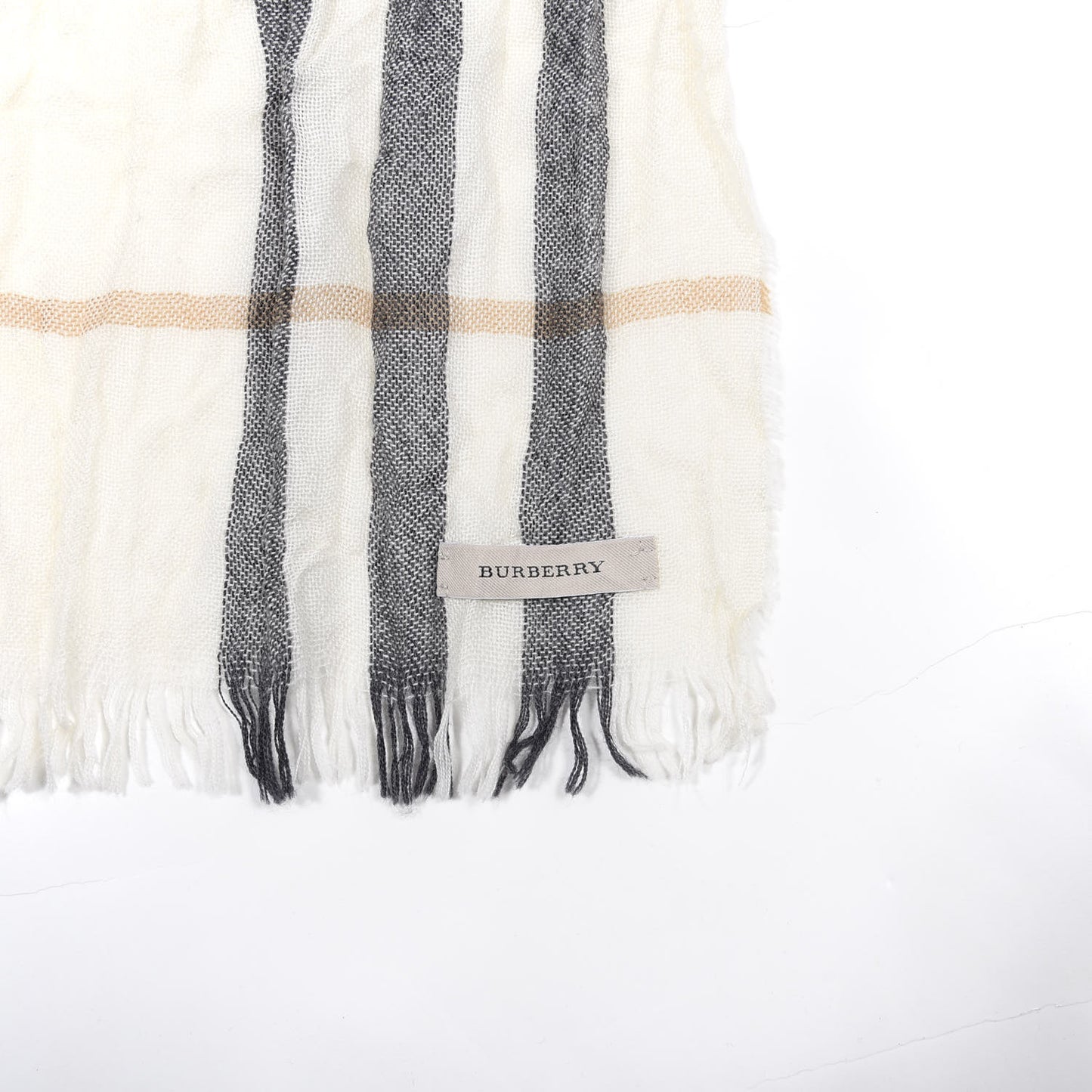 Wool Silk Gauze Giant Check Lightweight Scarf White