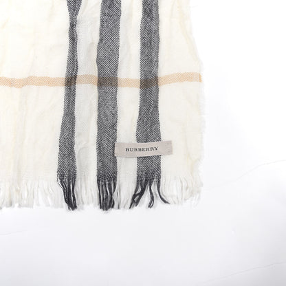 Burberry Wool Silk Gauze Giant Check Lightweight Scarf White 3 of 4