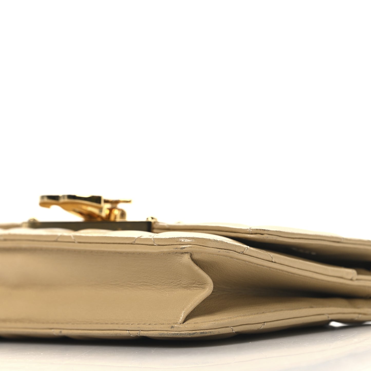 Lambskin Quilted Golden Class Wallet on Chain WOC Beige