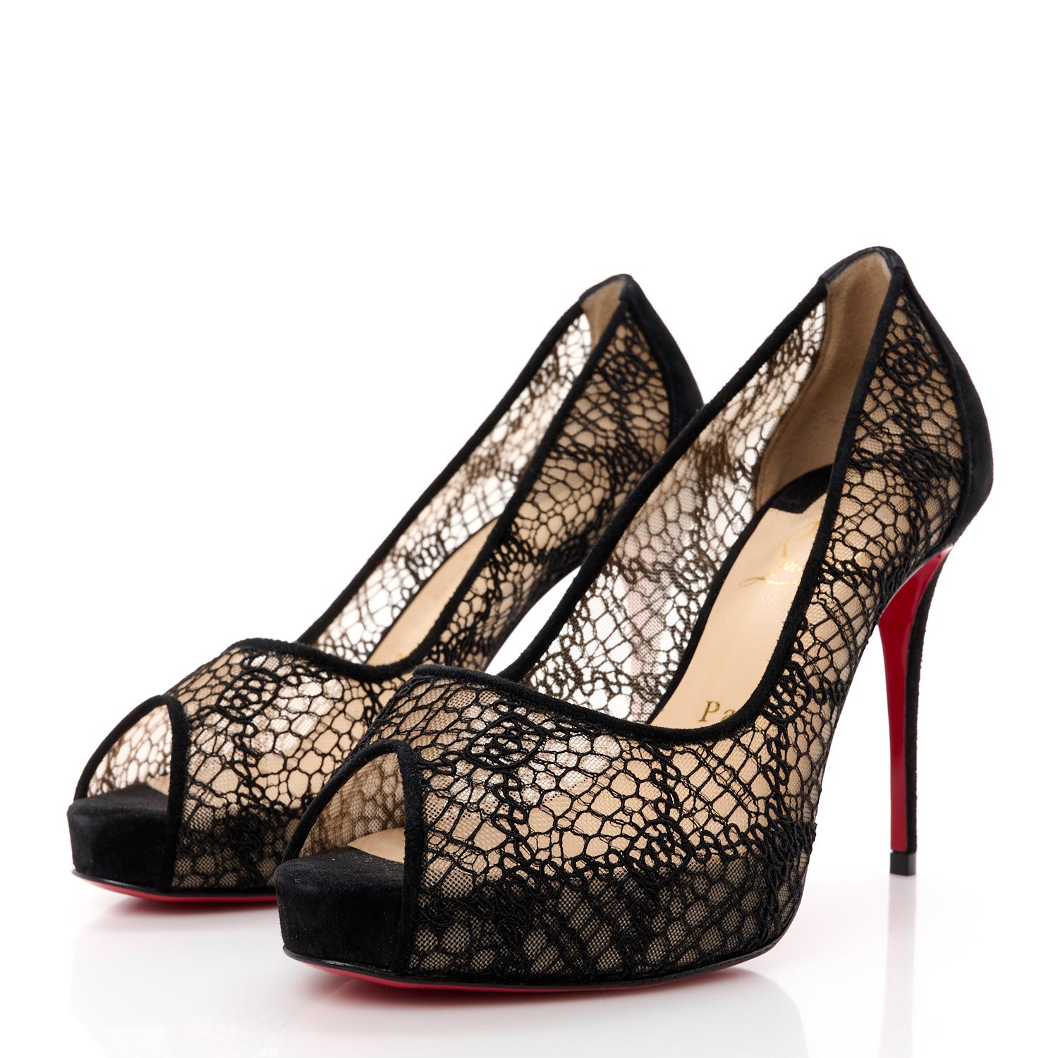 Christian Louboutin Rete Lace Veau Velours Very Lace 100 Pump 36 Black 3 of 8