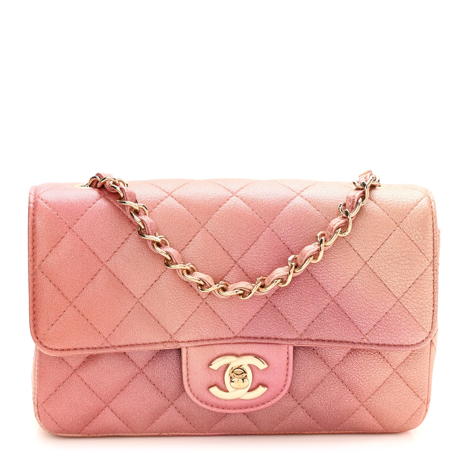 Chanel Metallic Lambskin Quilted Ombre Mini Rectangular Flap Pink 1 of 11