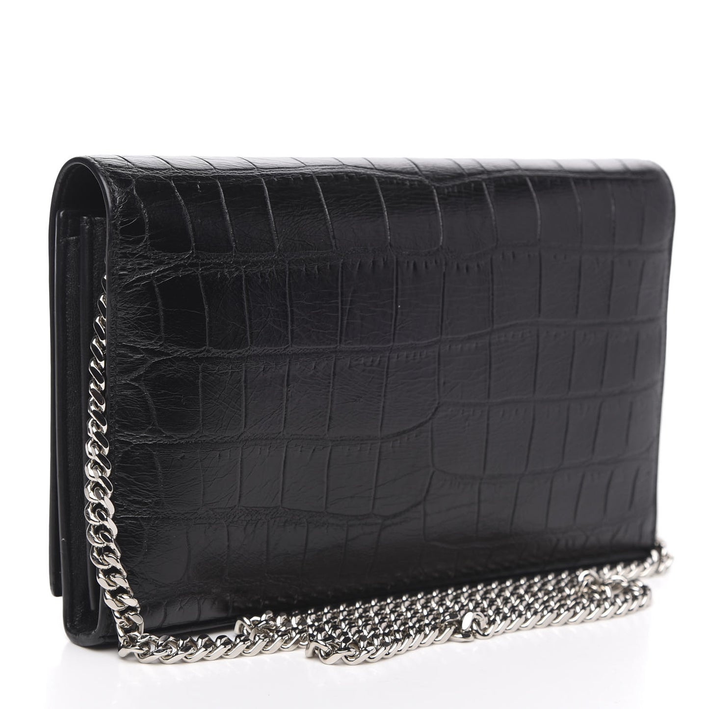 Crocodile Embossed Calfskin Monogram Chain Wallet Black