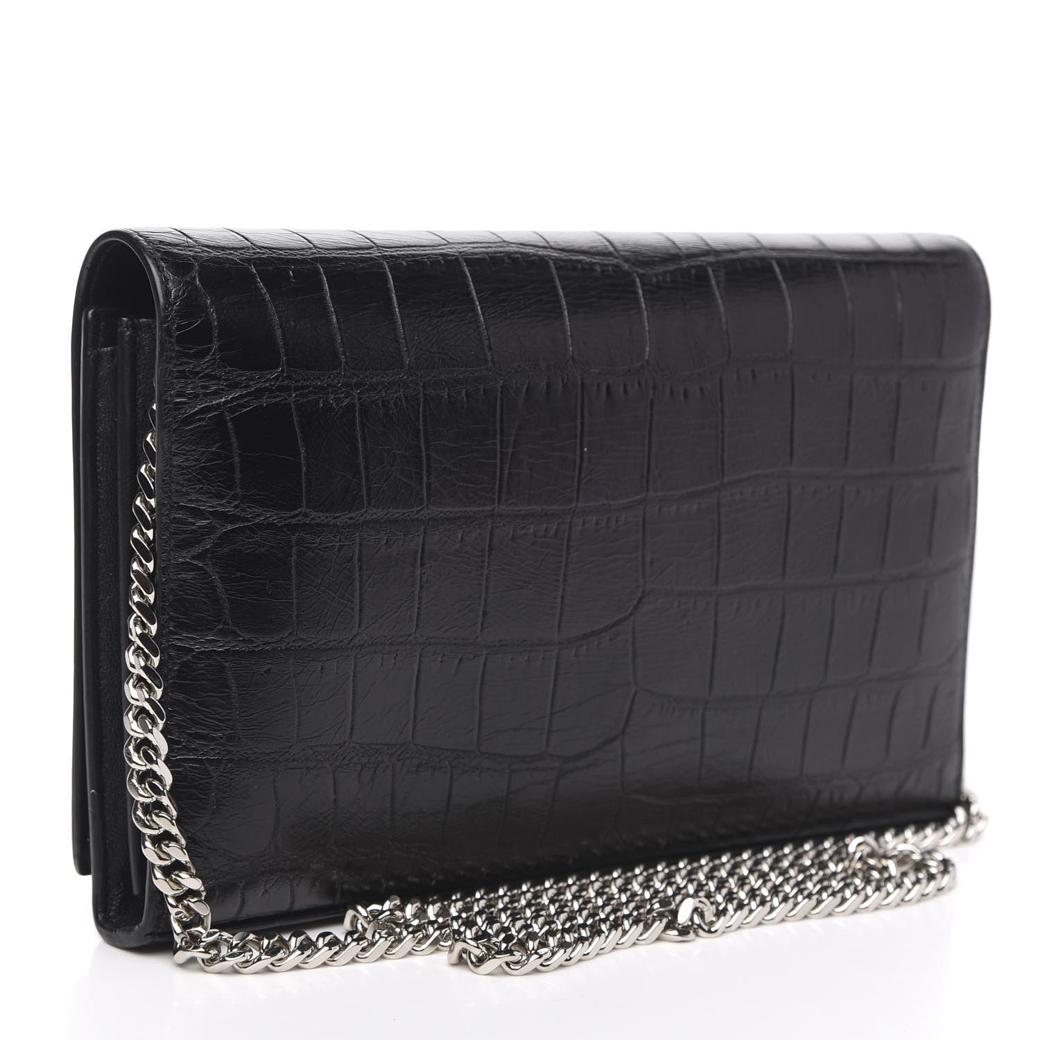 Saint Laurent Crocodile Embossed Calfskin Monogram Chain Wallet Black 3 of 9