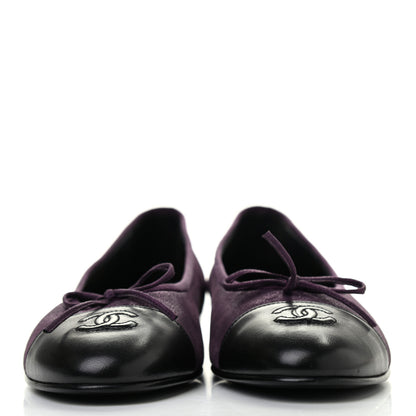 Chanel Metallic Lambskin Cap Toe CC Ballerina Flats 41 Dark Plum 2 of 6