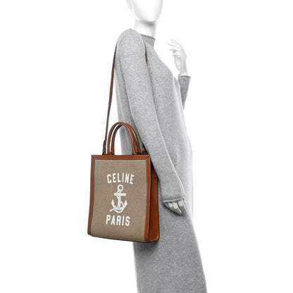 Celine Canvas Calfskin Anchor Print Small Vertical Cabas  Tan 2 of 12