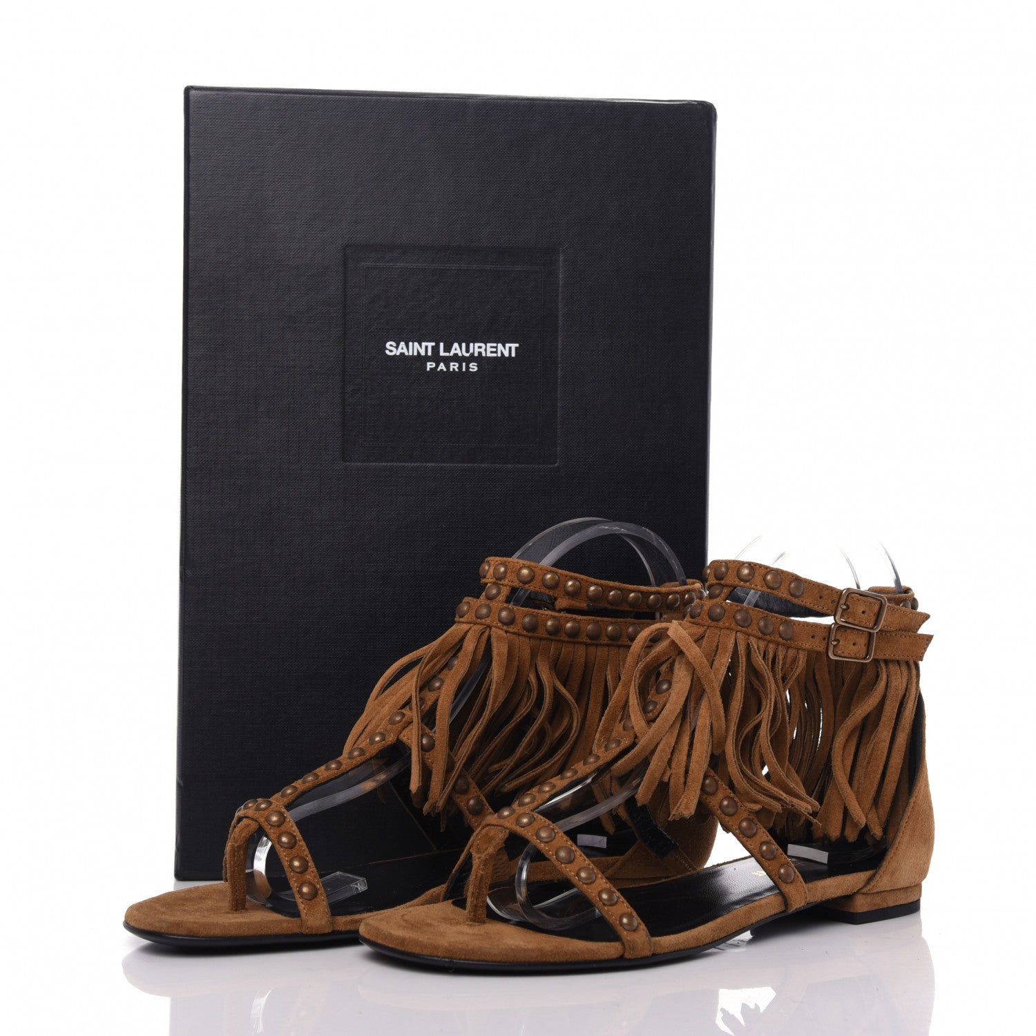 Saint Laurent Suede Studded Fringe Cyuko 36.5 Brown 10 of 10