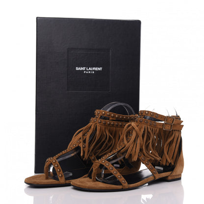 Saint Laurent Suede Studded Fringe Cyuko 36.5 Brown 10 of 10