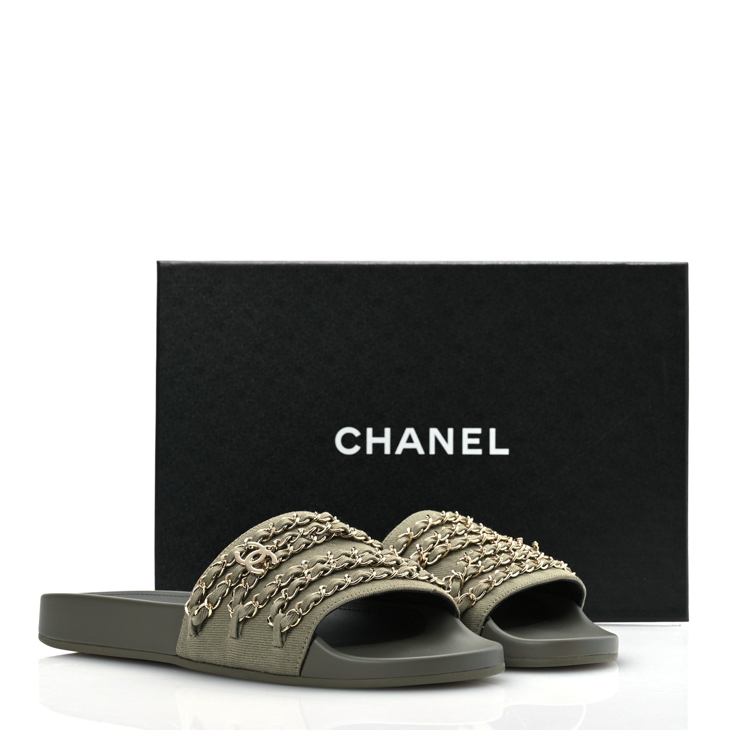 Canvas Chain Flat Sandals 40 Khaki