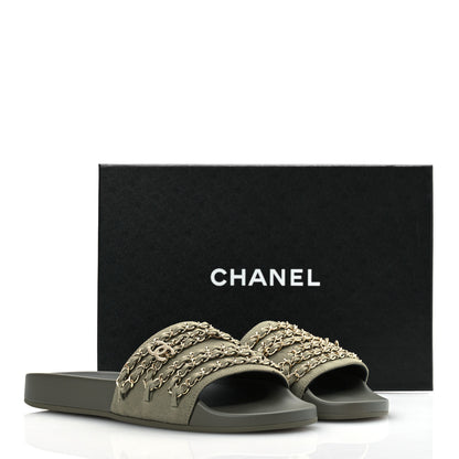 Chanel Canvas Chain Flat Sandals 40 Khaki 14 of 14