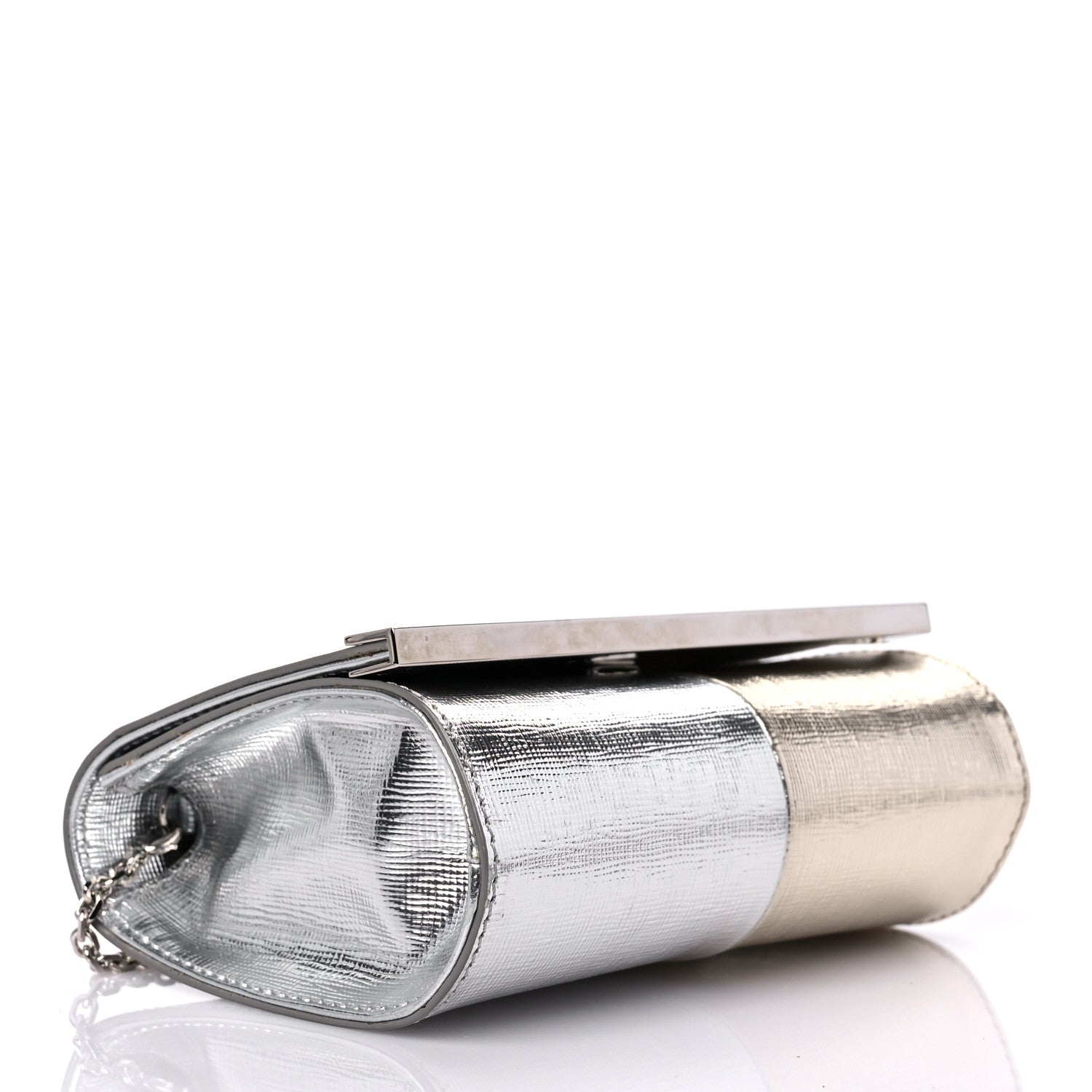 Fendi Vitello Mirror Elite Bi-Color Mini Rush Clutch Argento Champagne 4 of 11